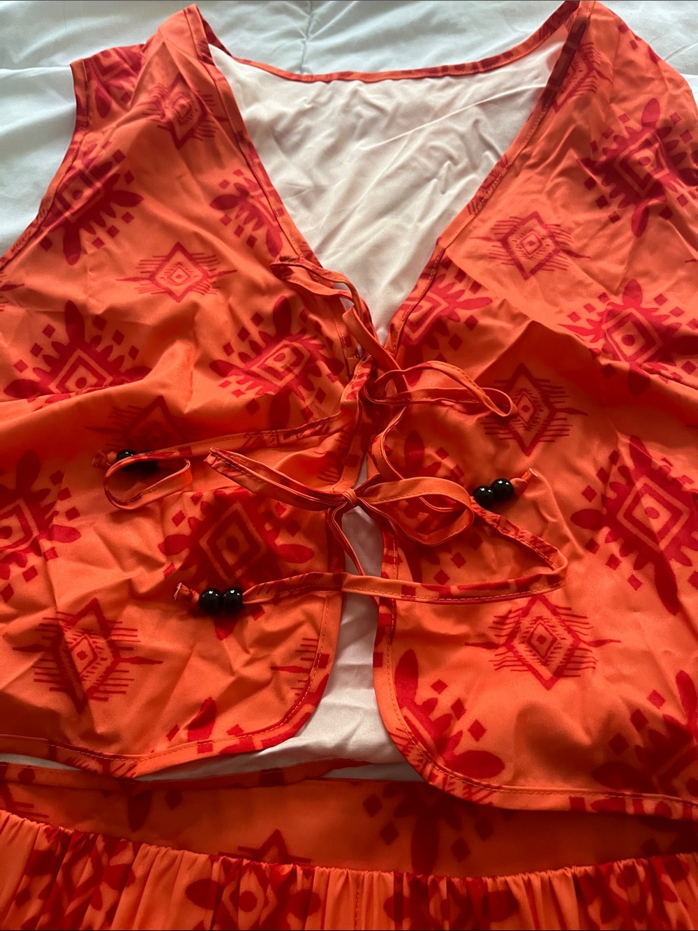 ❤️ 6 for 20 ❤️Shein Orange & Red Printed Two-Piece Crop Top and Skirt Set - Picture 5 of 5